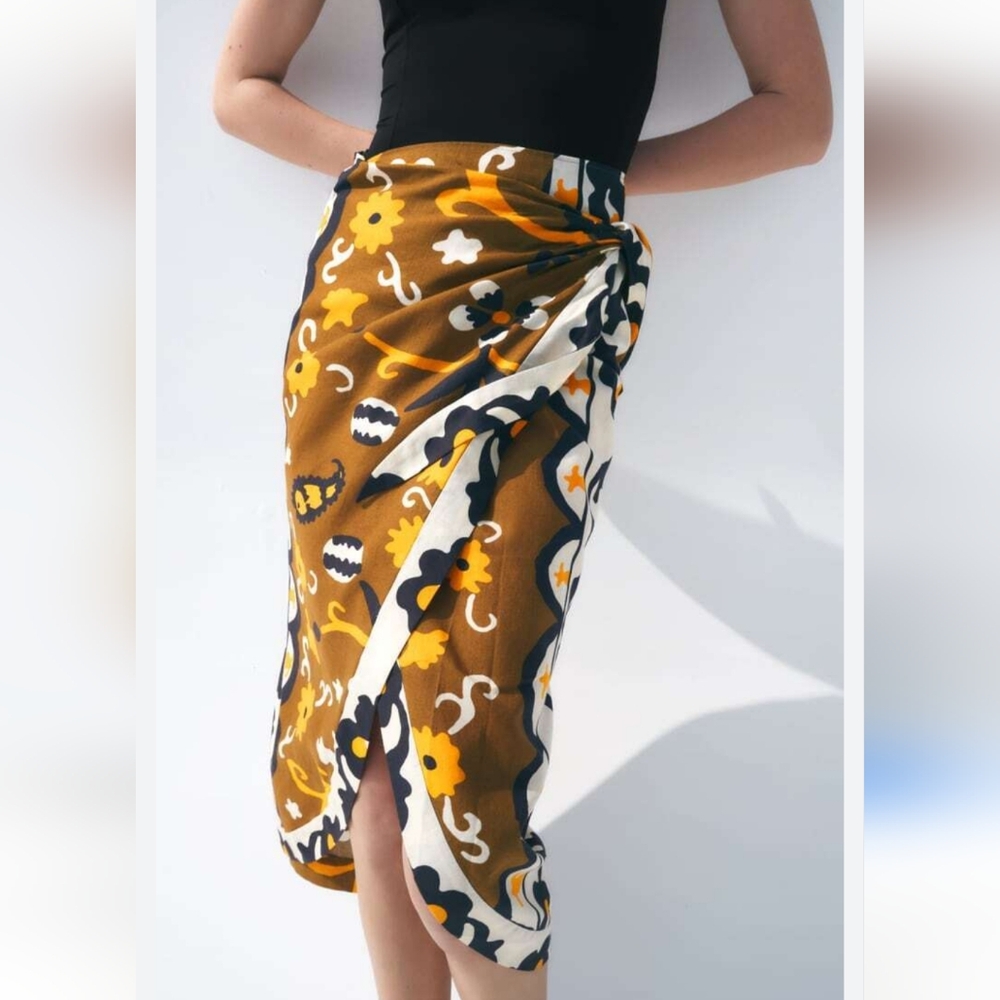 NWT Zara Linen Blend Wrap Skirt
